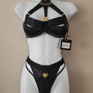 Honey Birdette Black and Gold Bra Set
